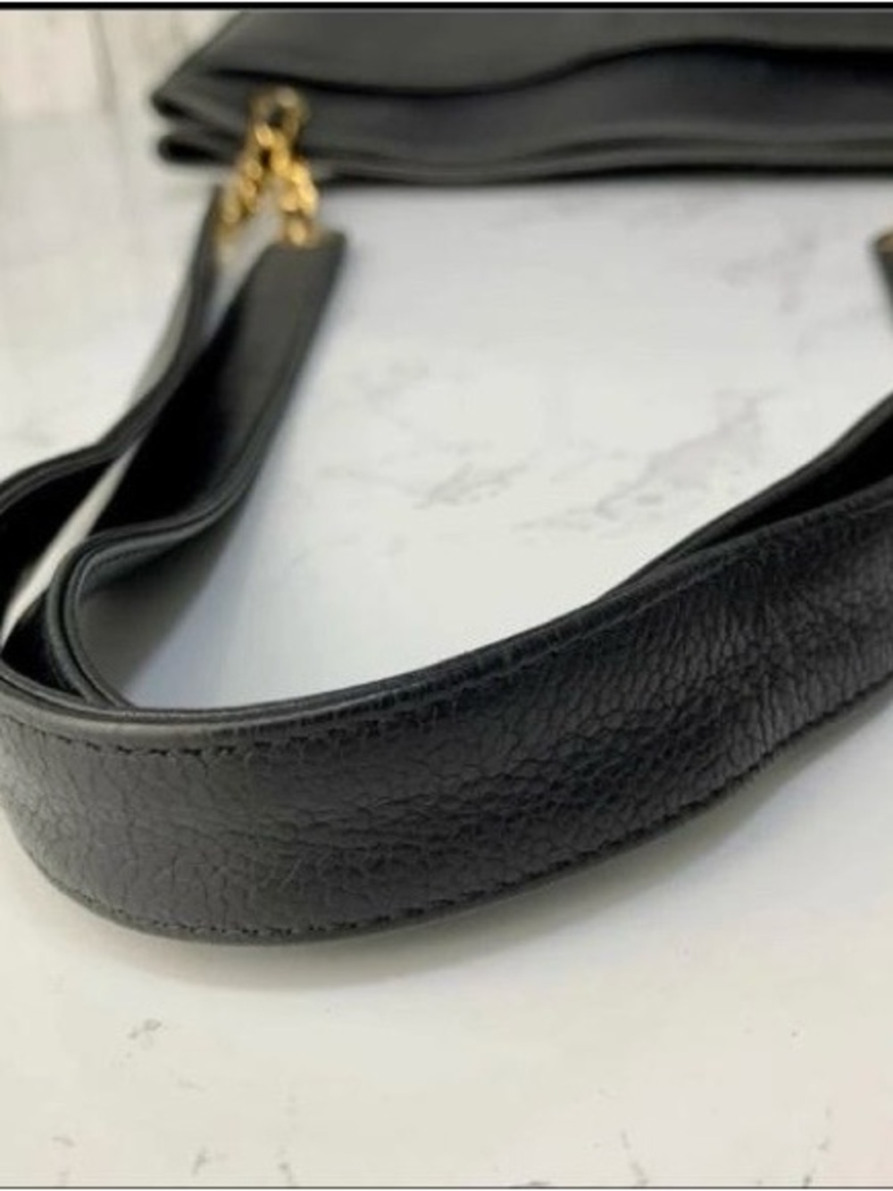 CHANEL Black Leather CC-Embossed Shoulder Bag with Gold Chain Straps - Picture 7 of 16
